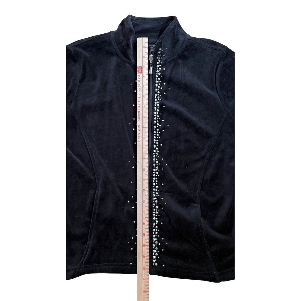 Onque Women's Black Rhinestone Full Zip Jacket petite L office siren Careercore‎ - Picture 5 of 7